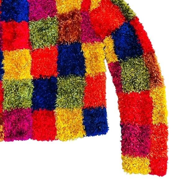 Michael Simon Vintage 90s Women’s Sz M Multicolor Shag Cardigan Sweater Whimsy - Picture 6 of 14